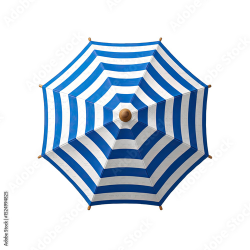 Overhead view of a blue and white striped umbrella (1)