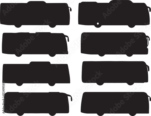 Silhouette Vector Art: Collection of 8 Black Bus Illustrations for Transportation Designs, Clip Art, and Graphic Resources - High Resolution PNG