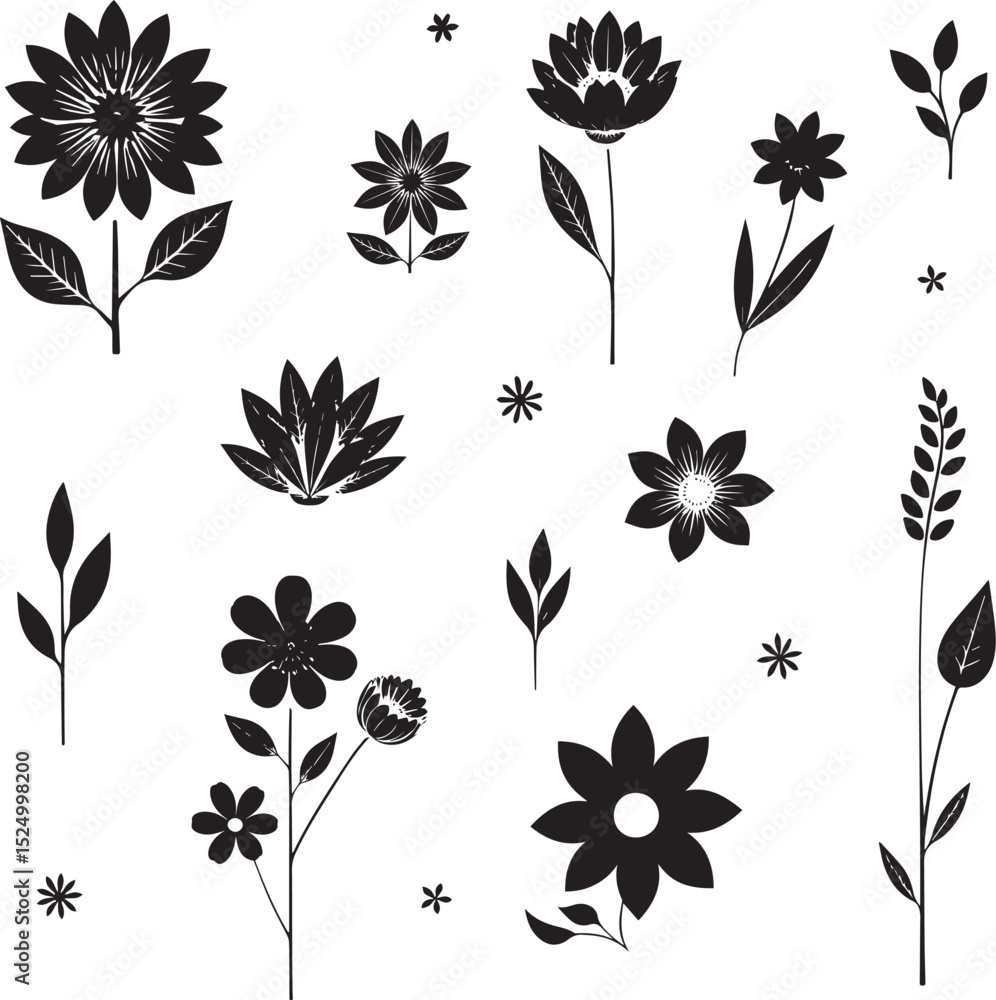 Fototapeta premium Black and White Floral Elements Collection