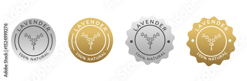 lavender oil natural label silver and gold color. natural ingredient for cosmetic or beauty product.