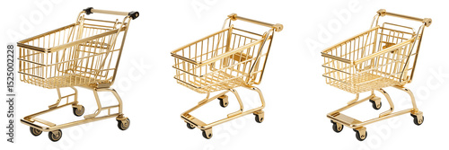 Set For golden shopping carts isolated on transparent background