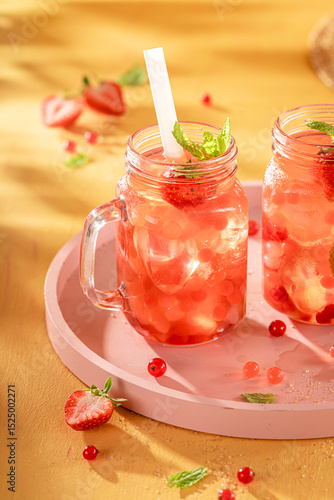 Cold strawberry bubble tea ...