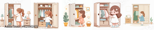 vector character girl opening wardrobe door