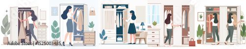 vector character woman opening wardrobe door
