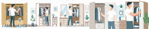 vector character opening wardrobe door