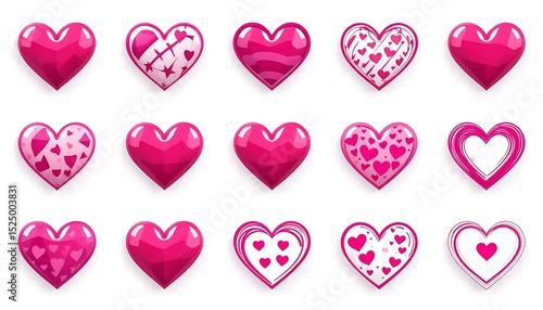 Set of glossy and scribbled red hearts in various styles. Perfect for love designs, romantic cards, or social media decorations.