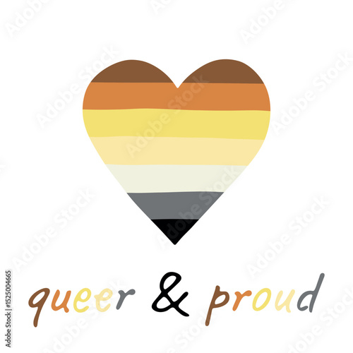 Colorful heart shape Bear brotherhood pride flag Happy pride day LGBTQIA community Pride Month Vector hand drawn doodle for posters, stickers, logo, cards