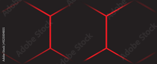 Dark hexagon abstract technology background with red colored bright flashes under hexagon. Hexagonal gaming vector tech illustration black abstract background.