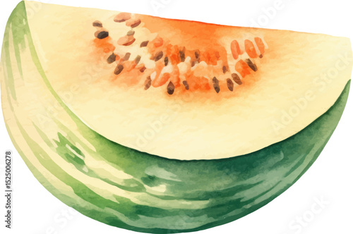 Watercolor painted melon. Hand drawn fresh food design element isolated on white background.