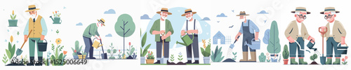 vector character grandfather gardening