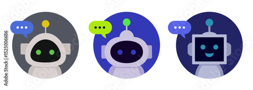チャットボットの問い合わせ用アイコンセット(電話 メール チャット 問合せフォーム 編集可能 ベクター robot chatbot AI)