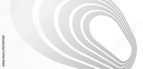 Lines in perspective vector abstract background in light grey and white monochrome, 3D dimensional stripes with smooth gradient and wavy motion.