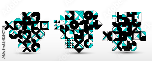 Abstract Bauhaus graphic design set, vector abstract background modern geometric pattern, geometry motif of art wallpapers, tiles compositions collection.