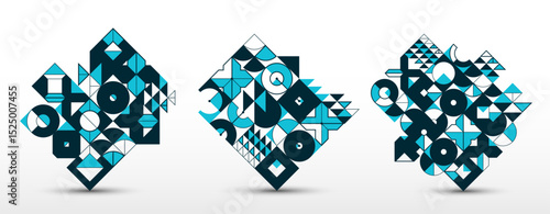 Abstract Bauhaus graphic design set, vector abstract background modern geometric pattern, geometry motif of art wallpapers, tiles compositions collection.