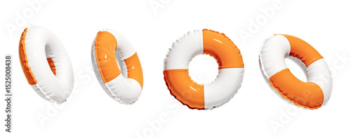 Inflatable Swim Ring 3d icon set of Stripes Lifebuoy 3d render illustration icon