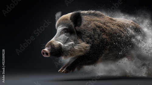 Wild boar in motion through dense forest, symbolizing strength, wilderness, and traditional European hunting heritage.