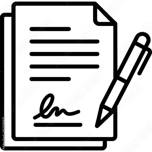 Vector icon of contract with pen and signature