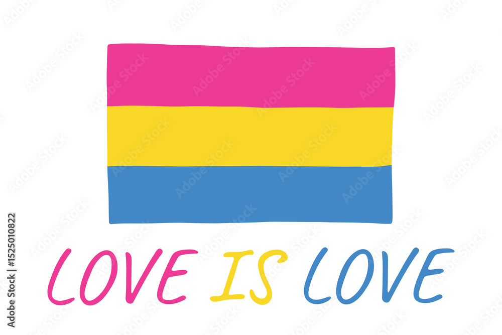 Obraz premium Colorful Pansexual pride flag Happy pride day LGBTQ community Pride Month Vector hand drawn doodle for posters, stickers, logo, cards