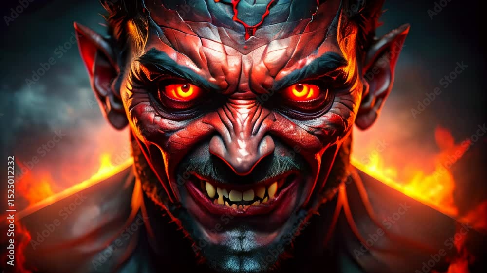 Demonic looking man with red eyes and a demon face Demonic looking man with red eyes and a demon face