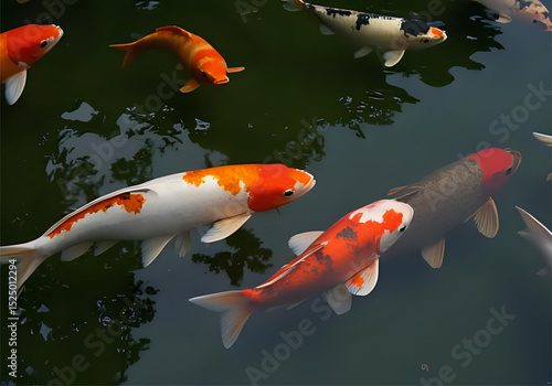 Koi fish swimming in a pond