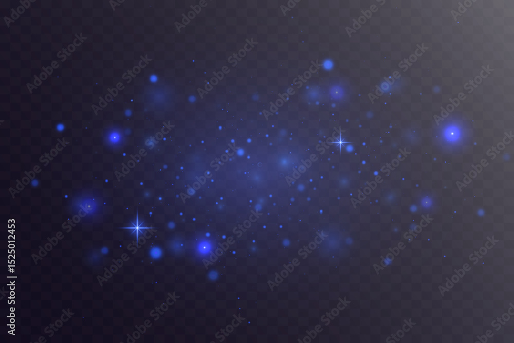 Obraz premium Sparkling blue dust particles. Light effect of glare and stars. On transparent background. Vector EPS 10.