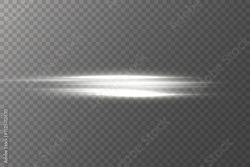 Abstract white rays. Glowing line on transparent background. Laser beams, horizontal lines of light, bright flash. Vector illustration.
