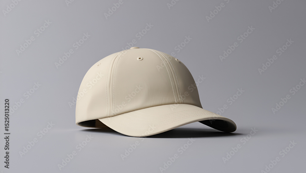 Fototapeta premium Plain Beige Baseball Cap on Neutral Gray Background