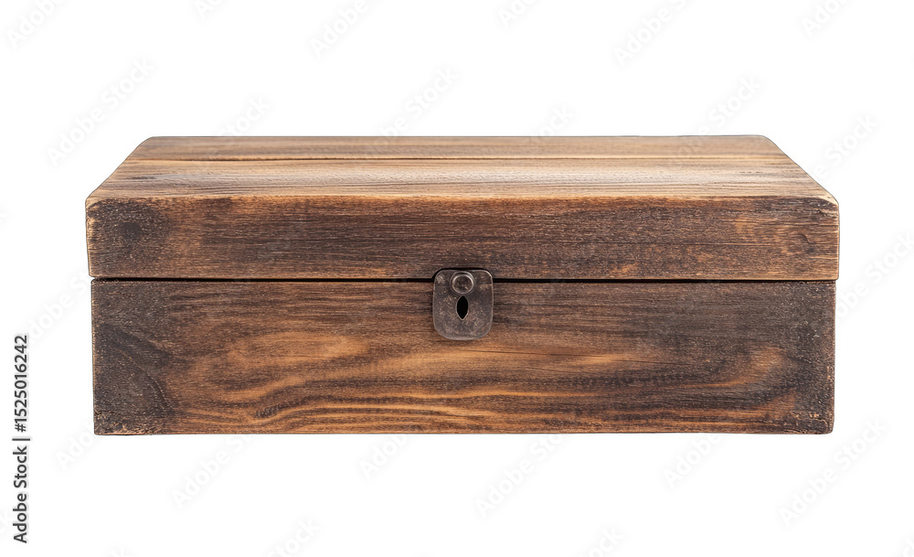 Wooden box with aged brown tones and metal latch Wooden box with aged brown tones and metal latch