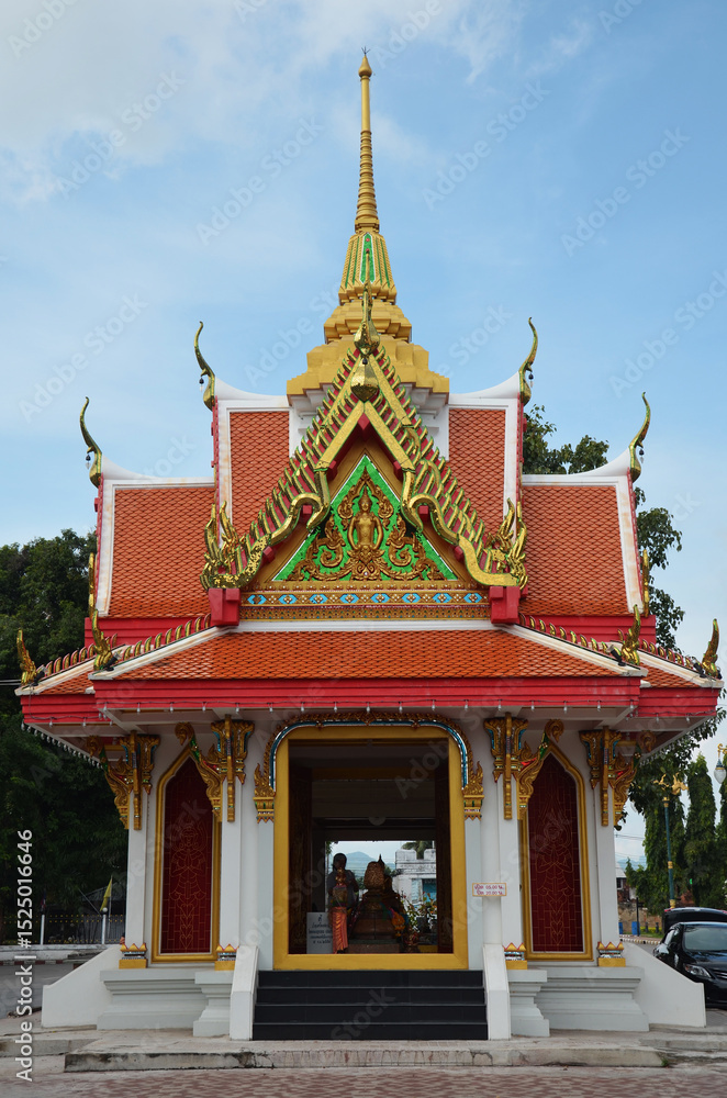 City Pillar Shrine of Kanchanaburi city for thai people and foreign travelers visit travel and respect praying deity angel to protect and bring good luck on November 2, 2014 in Kanchanaburi, Thailand City Pillar Shrine of Kanchanaburi city for thai people and foreign travelers visit travel and respect praying deity angel to protect and bring good luck on November 2, 2014 in Kanchanaburi, Thailand