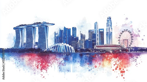 Soft color watercolor illustration celebrating the essence of National Day in Singapore.