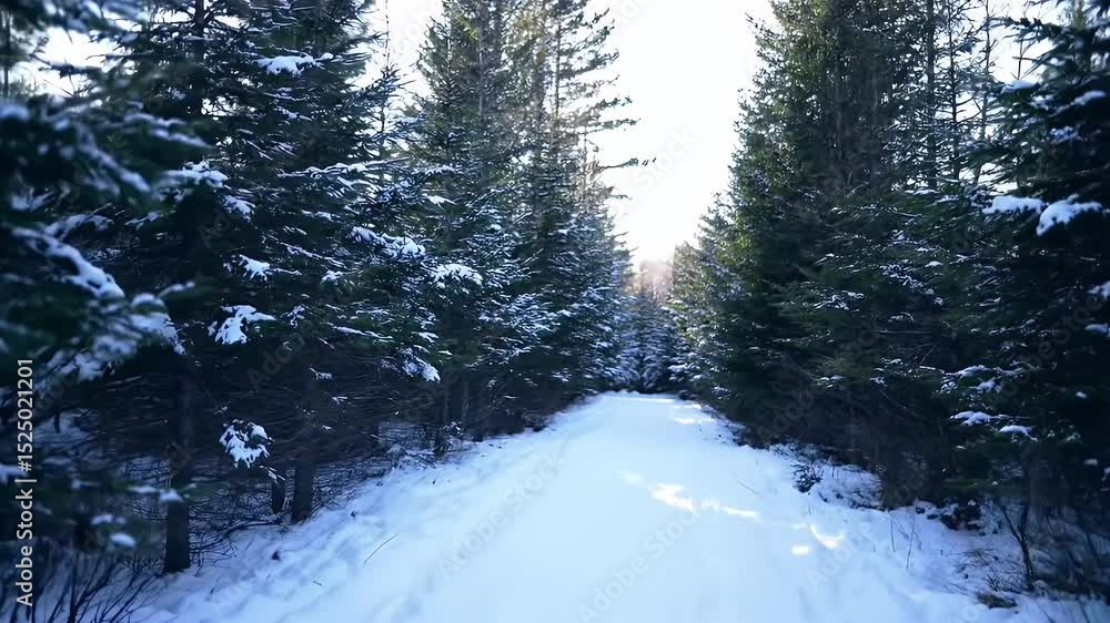 Snowy path through a pine forest Snowy path through a pine forest