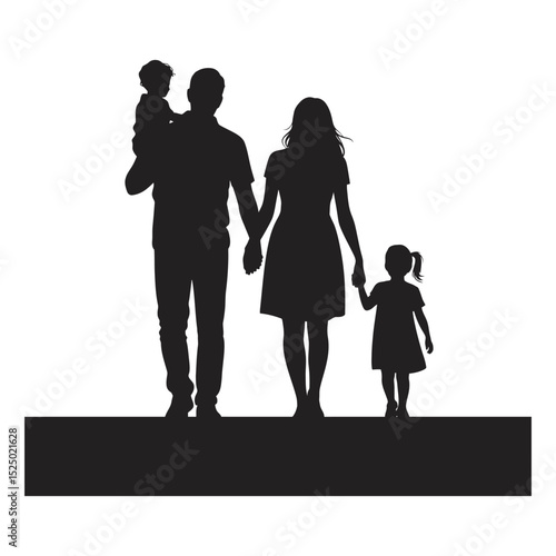 Father mother and two children family silhouette concept of love bonding and parenthood