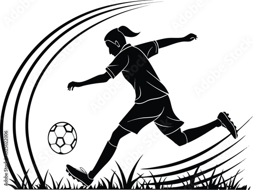 Silhouette of Soccer Player Kicking Ball – Action Pose Vector Illustration