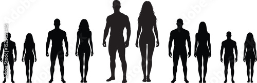 Silhouetted human figures standing in a line on white background