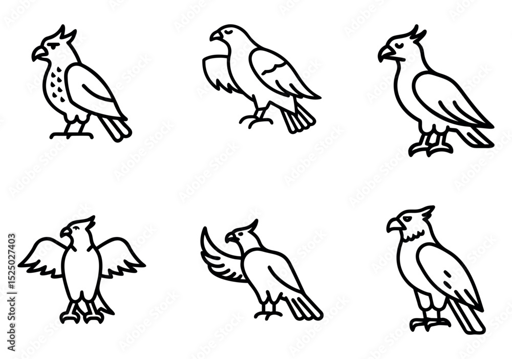 Fototapeta premium Harpy-eagle powerful apex predator vector line art set