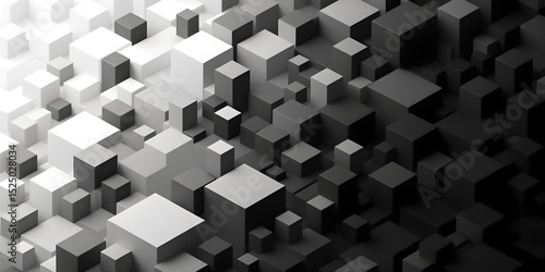 Contemporary isometric design with block shapes in black gray and white creates sleek abstract artwork