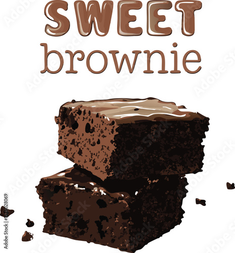 Delicious Stack of Chocolate Brownies with Chocolate Sauce and Crumbs