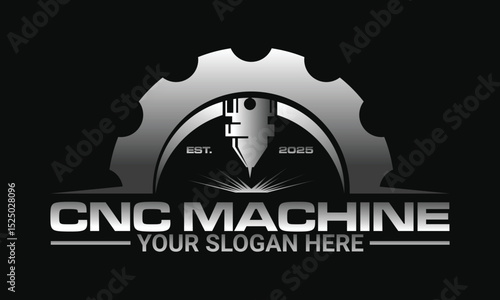 CNC machine logo emblem with plate steel illustration, laser cutting logo design vector
