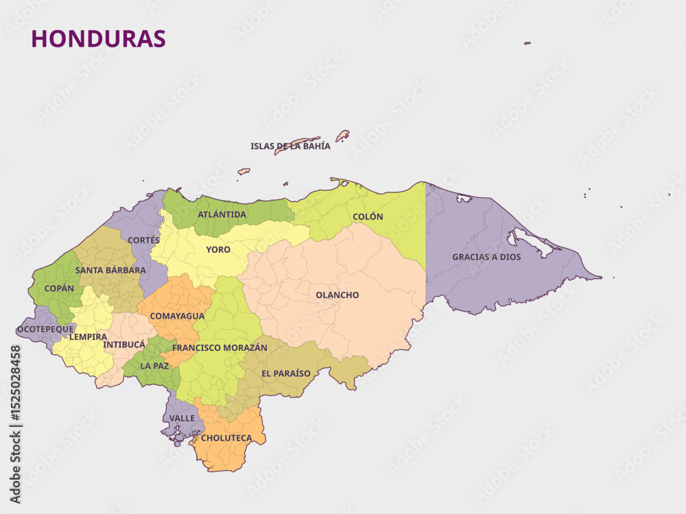Obraz premium Map of Honduras showing its departments