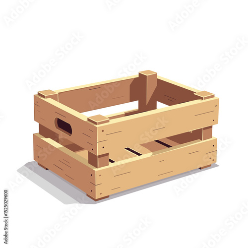 Isometric Vector Illustration of a Simple Wooden Crate for Storage and Transportation of Goods