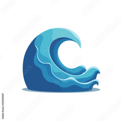 Stylized Blue Ocean Wave Illustration with Dynamic Curvature and Shading for Graphic Design