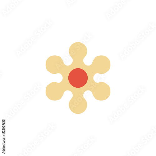 Simple Beige Flower with Red Center Flat Design Icon Isolated on White Background