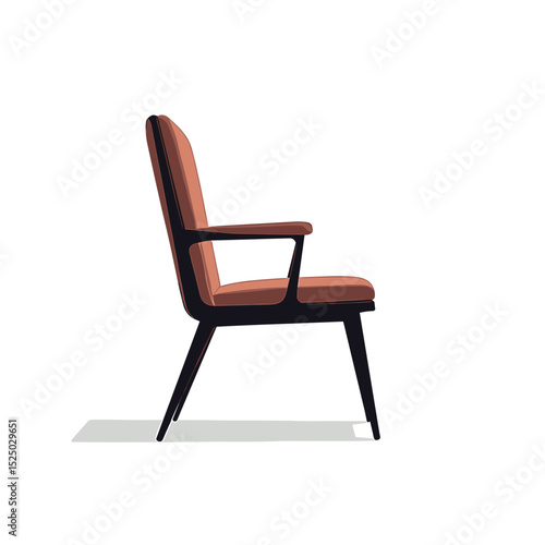 Elegant Modern Armchair with Brown Upholstery and Black Frame in Side View, Minimalist Design