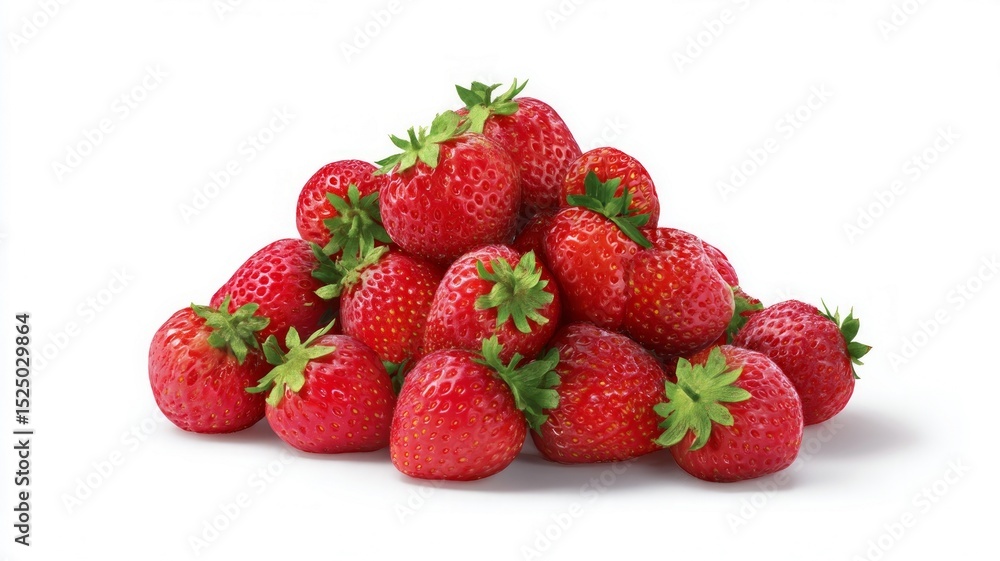 Fresh strawberries piled on white background. Neural network AI generated Fresh strawberries piled on white background. Neural network AI generated