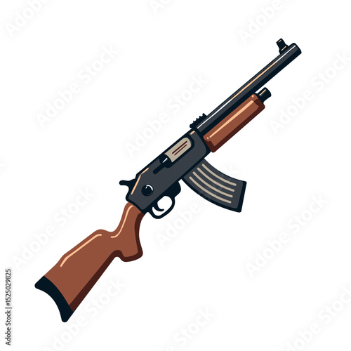 Illustration of a Semi-Automatic Rifle with Wooden Stock and Black Metal Components for Gaming or Design Projects