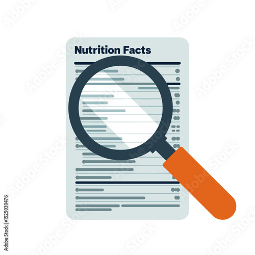 Nutrition Facts Label Under Magnifying Glass Illustration for Healthy Eating and Dietary Awareness