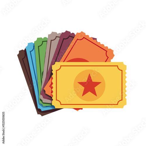 Colorful Stack of Event Tickets with Star Motif Illustration for Entertainment and Admission