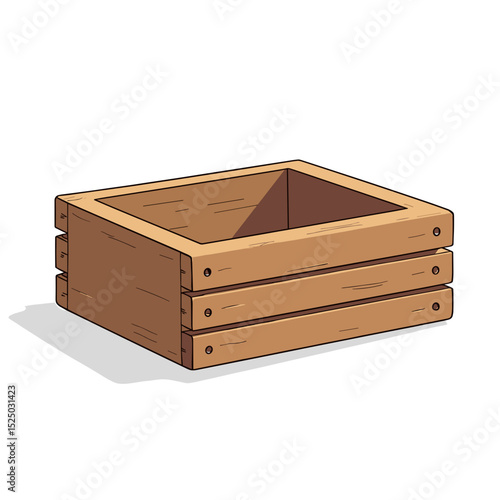 Illustration of a Simple Empty Wooden Crate or Box for Storage and Transportation