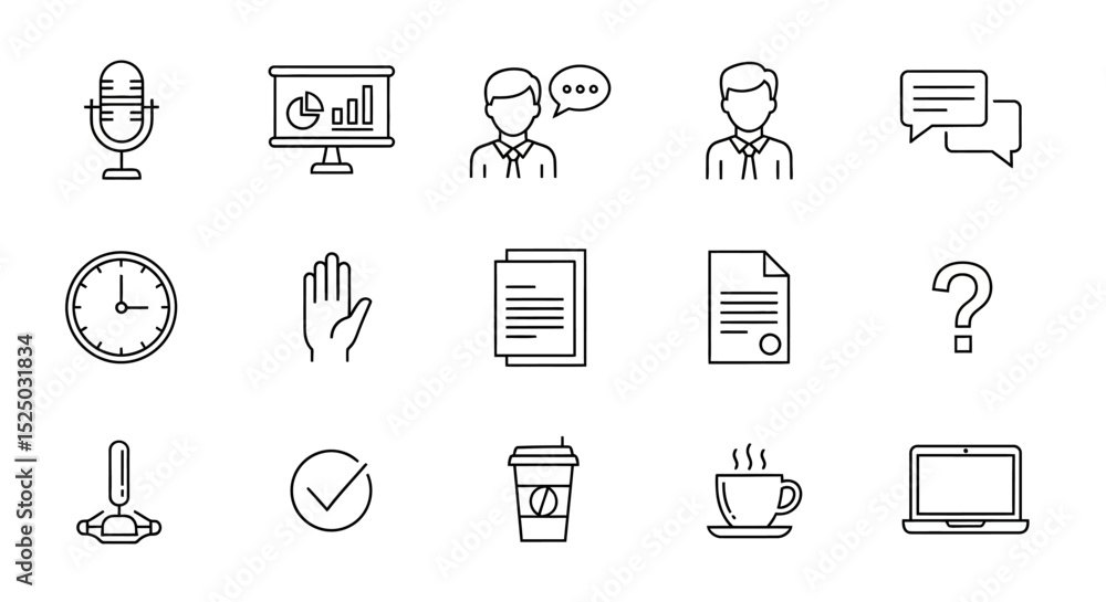 Professional Business Meeting Icons Communication, Presentation, and Teamwork Professional Business Meeting Icons Communication, Presentation, and Teamwork