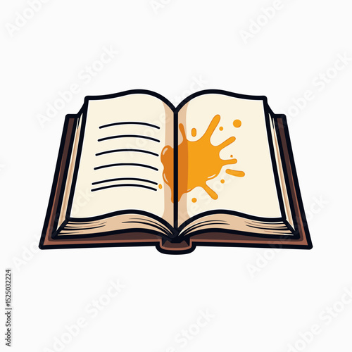 Open Book with Orange Paint Splatter Illustration, Representing Creative Ideas and Artistic Expression